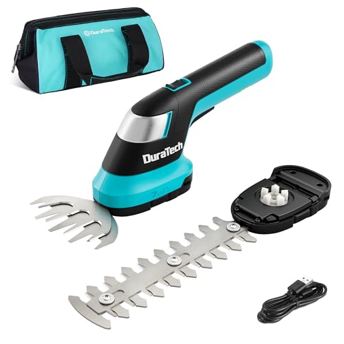 DURATECH Cordless Hedge Trimmer, 7.2V 2-in-1 Handheld Rechargeable Grass Trimmer & Hedge Shears with USB Type-C Cable, Built-in Li-ion Battery, Electric Shrub & Grass Shears for Garden, Yard and Lawn - style: 7.2V