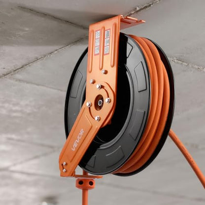 VEVOR Retractable Air Hose Reel, 1/2 Inch x 65 FT Rubber Air Hose Max 300PSI, Auto Rewind Air-Compressor Hoses Reel with 5 ft Lead in, Ceiling/Wall Mount for Garage Workshops - size: 1/2 in x 65 ft