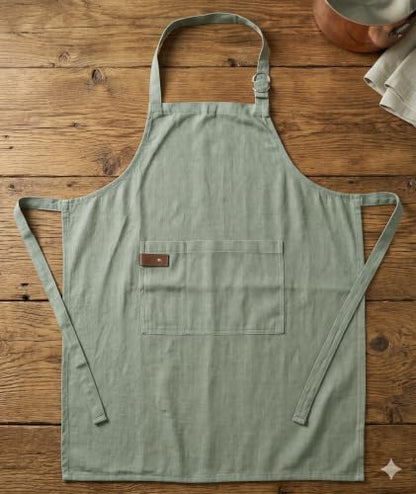 Washed Cotton Kitchen Apron | Adjustable 25x31, Light Green