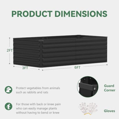 FOOWIN 6x3x2ft Raised Garden Bed Outdoor, Galvanized Steel Garden Beds - color: Black, size: 6x3x2 FT-2PC