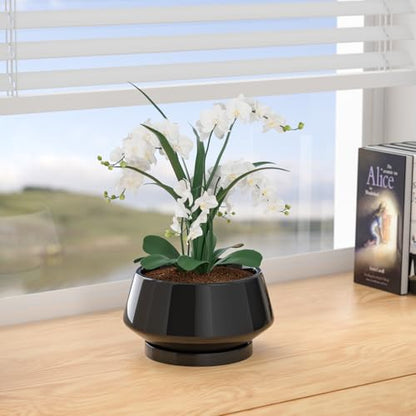 8.3 Inch Black Ceramic Planter with Drainage Hole and Saucer - color: Gloss Black, size: Medium
