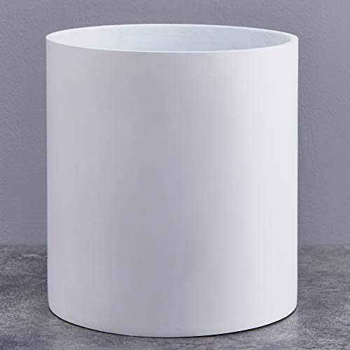 FaithLand 14 Inch Fiberstone Planter - Lightweight Modern Cylinder Plant Pot with Drainage Hole & Plug, Indoor Outdoor Use, Matte White - color: Matte White, size: 14 inch
