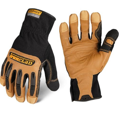 Ironclad Ranchworx Work Gloves RWG2, Premier Leather Work Glove, Performance Fit, Durable, Machine Washable, (1 Pair), RWG2-04-L,Brown/Black - size: Large (Pack of 1)
