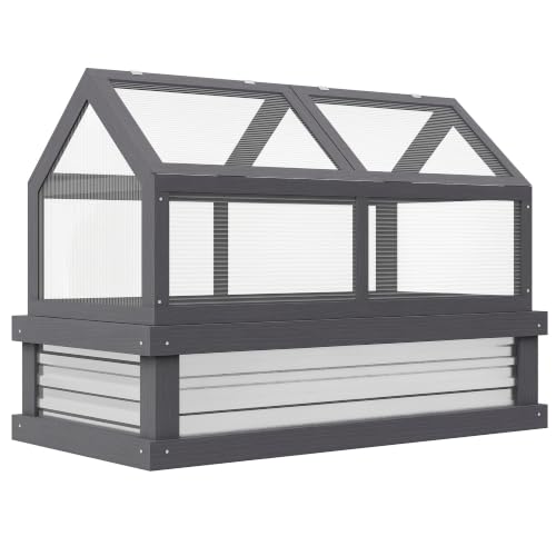 Outsunny Raised Garden Bed, Polycarbonate Mini Greenhouse, Gray - color: Gray