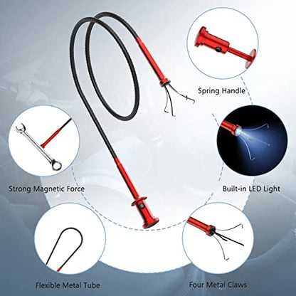 Housolution 28.34in Grabber Tool Magnetic, Bendable with LED Lights, Red - color: Red