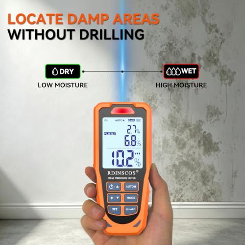 RDINSCOS Rechargeable Moisture Meter for Wood, Walls & Hardwood (Orange) - color: Orange