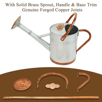 1 Gallon Outdoor Metal Watering Can with Real Copper Details - color: Stardust & Vermilion
