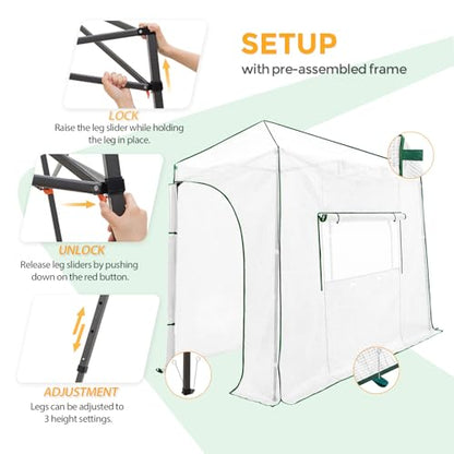EAGLE PEAK 10x5 Easy Setup Pop Up Greenhouse, Lean-to Design, Clear/White - color: Clear/White, size: 10x5