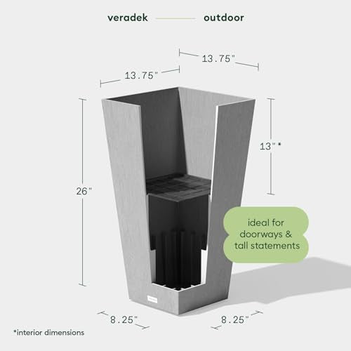 Veradek Pure Series Taper Planter - Tall Tapered Outdoor Planter with Shelf - color: Gray, size: 26 inch - 2 pack