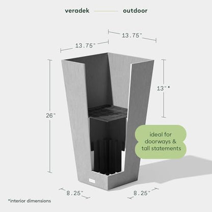 Veradek Pure Series Taper Planter - Tall Tapered Outdoor Planter with Shelf - color: Gray, size: 26 inch - 2 pack