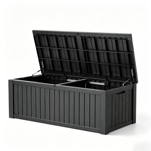 Waterproof Outdoor Storage Box, Resin Patio Organizer,200 Gal,Black - color: Striped Black, style: 200 Gallon