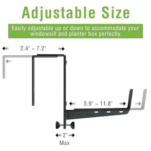 Window Box Brackets, Adjustable Hanging Railing Planter Box Brackets - size: 2 Pack