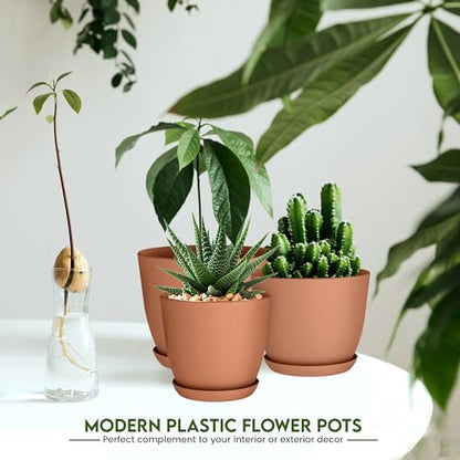 Plant Pots Indoor with Drainage, 5 Pack Multi-Size Planters Set, Terracotta - color: Terracotta, size: Pack of 5