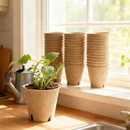 Peat Pots 150 Pack with 100 Plant Labels, 3.15 Inch Biodegradable Seedling Nursery Pots with Drainage Holes - size: 150 Pack