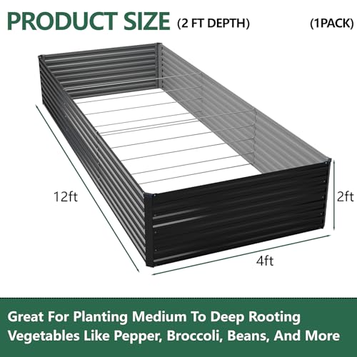 Vengarus 12x4x2ft Galvanized Raised Garden Bed,Metal Raised Beds Kit Black - color: Black, size: 12x4x2 ft