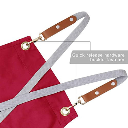 Crossback Apron with Pockets, Apron with Adjustable Straps - color: Red