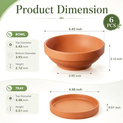 Laerjin Terracotta Pots, 6.43 Inch Shallow Planters with Saucers, 6 Pack - size: 6.43 inch+saucer