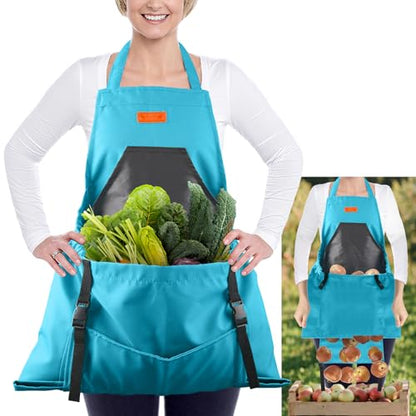 Gardening Apron with Bottom Quick Release Kangaroo Pocket for Women, Men - color: Blue