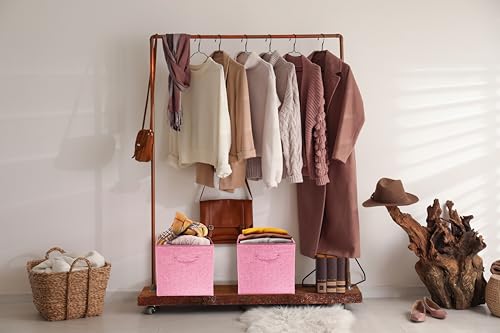 Simple Houseware 15" x 13" Foldable Fabric Storage Bin with Handles, Pink - color: Pink