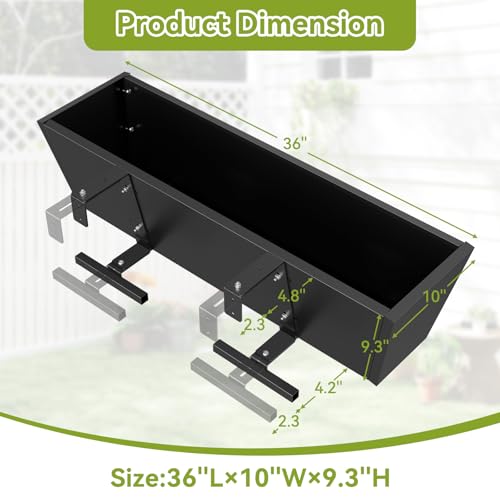 2 Pack Railing Planter Box 36 Inch, Heavy Duty Metal Window Boxes - size: 2 Packs