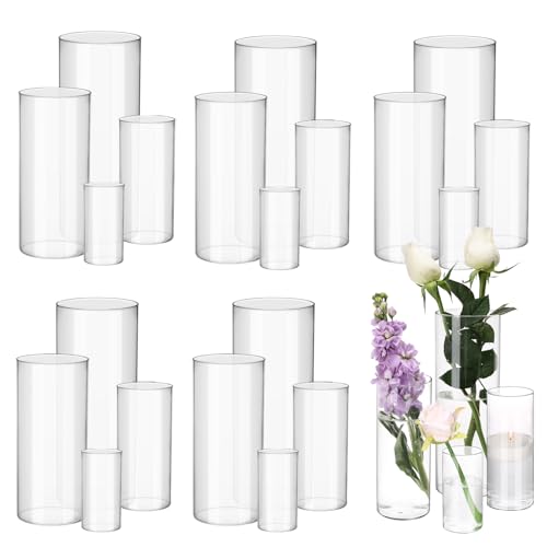 Fixwal 24 Pack Clear Glass Cylinder Vases, 4, 6, 8, 10 Inch Tall - size: 24pcs
