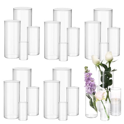 Fixwal 24 Pack Clear Glass Cylinder Vases, 4, 6, 8, 10 Inch Tall - size: 24pcs