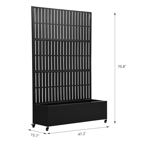 Pia Ricco Planter Box with Trellis, Privacy Planter for Climbing Plants - color: Black-parallel Lines, size: Large