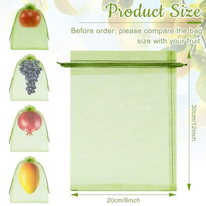 100PCS 8"x12" Fruit Protection Bags, Reusable Drawstring Mesh Fruit Covers Bags for Garden Trees – Green Fruit Netting Bags for Vegetables, Apples, Peaches, Grapes, Tomatoes, Citrus - size: 8x12 Inch