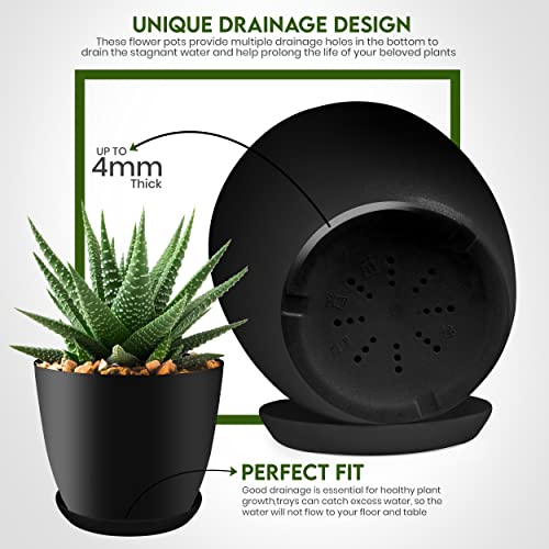 Plant Pots Indoor with Drainage, 5 Pack Multi-Size Planters Set, Black - color: Black, size: Pack of 5