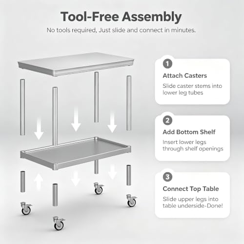 24x48 Stainless Steel 2-Tier Prep Table, 900LB Cart, Casters, Garage - color: Casters
