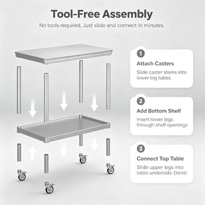 24x48 Stainless Steel 2-Tier Prep Table, 900LB Cart, Casters, Garage - color: Casters