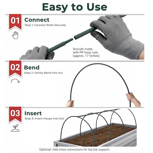 Gardzen Garden Hoops for Raised Beds - size: 5.7 ft x 6pcs