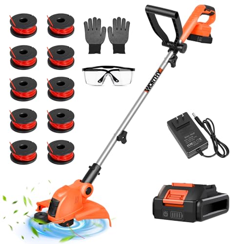 Electric Weed Wacker Eater Cordless Battery Powered String Trimmer Whacker - color: Bright Orange