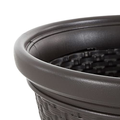 Suncast 3 Pack Decorative Wicker Garden Hose Holder Pot with 4 Drain Holes for 100 Foot Hoses, Java