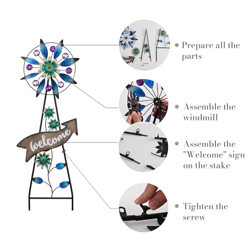 TERESA'S COLLECTIONS Solar Metal Wind Spinner Garden Stake Mom Gift 35.4" - color: Blue, size: Large