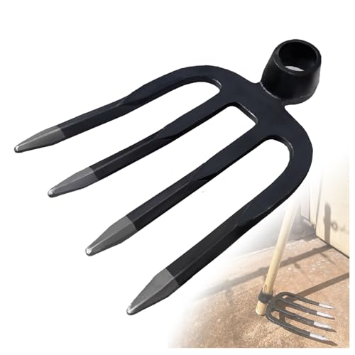 Heavy Duty Forged Eye Hoe Fork for Garden - 4 Tines Digging Spading Fork, Forged High-Carbon Steel (Corrosion-Resistant), Effortless Tool for Digging, Harvesting Tubers, Weeding