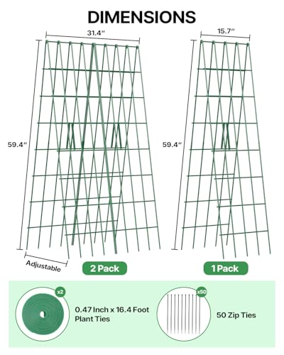 Suteck A-Frame Cucumber Trellis 59.4" 2 Pack, Foldable Metal - size: 59.4"