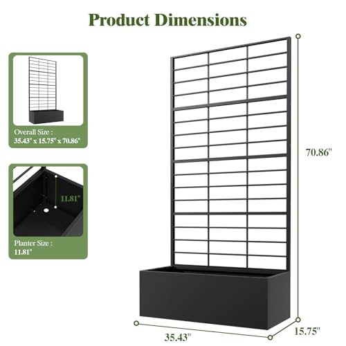 Metal Planter Box with Trellis, 35" Lx15.7 Wx70.8 H Metal Raised Garden Bed with Trellis and Drainage Holes, Outdoor Standing Flower Bed for Climbing Plants,Vegetables,and Vines - size: 1 PCS 35" Lx15.7" Wx70.8" H