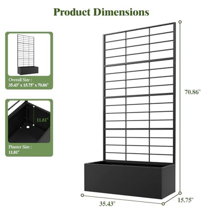 Metal Planter Box with Trellis, 35" Lx15.7 Wx70.8 H Metal Raised Garden Bed with Trellis and Drainage Holes, Outdoor Standing Flower Bed for Climbing Plants,Vegetables,and Vines - size: 1 PCS 35" Lx15.7" Wx70.8" H