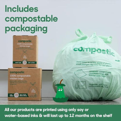 Compostic Compostable Trash Bags, 1.6 Gallon Mini Bin, 100 Ct - size: 100 Count (Pack of 1), style: Mini 1.6 Gallon