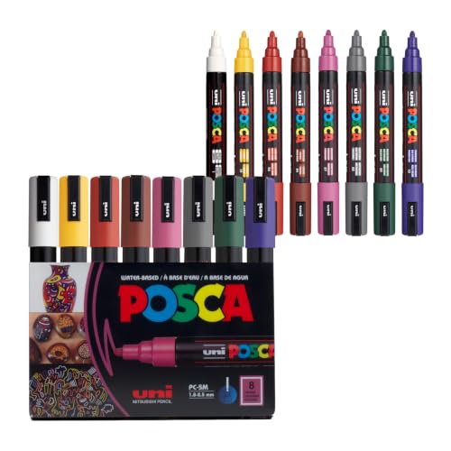 POSCA® PC-5M Water-Based Acrylic Paint Markers, Medium Tip, 8 Count - color: Dark