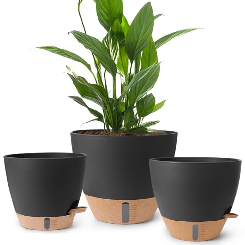 Self Watering Pots for Indoor Plants, 3 Pack 12/10/8 Inch, Large Planter with Water Reservoir, Modern Decorative Flower Pots for Home & Office Black - color: Black-small
