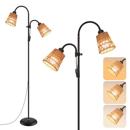 Black Arc Floor Lamps for Bedroom,Adjustable Rattan Shades - color: Black-2