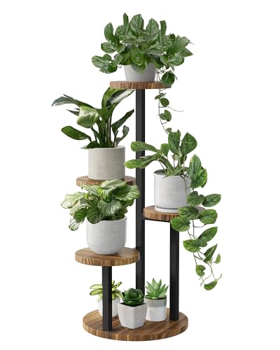 Bamworld Plant Stand Indoor Wood Plant Stand 4 Tier Brown - color: Brown+Black, size: 4 Tier