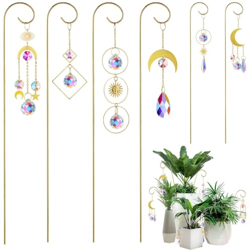 6pcs Crystal Suncatchers,Plant Sun Catchers with Small Trellis for Potted - color: Golden