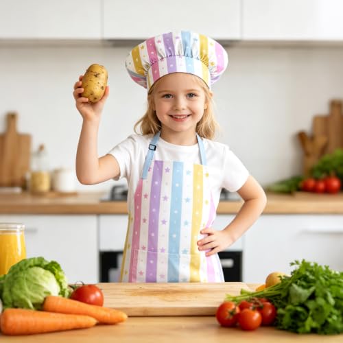 Kids Aprons for Cooking, Toddler Apron for Girls with Pockets Apron for Kid - color: Star Stripe