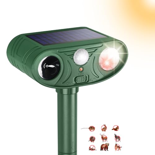 Solar Ultrasonic Animal Repellent Outdoor with Motion Sensor Strobe Light - color: 1PC white and Red lights flashing
