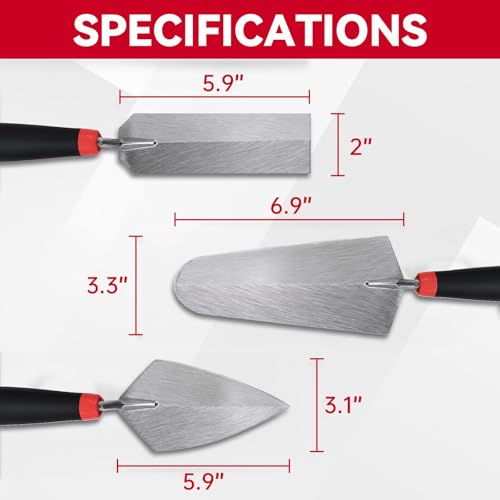 Mister Rui 3-Pack Trowels, Stainless Blades, Masonry Tool, Comfort Handle