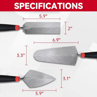 Mister Rui 3-Pack Trowels, Stainless Blades, Masonry Tool, Comfort Handle