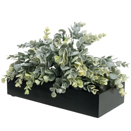 MyGift Artificial Grass Plant in Rectangular Wood Planter (Black, 10 Inch) - color: Black, size: 9.5 Inch